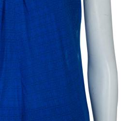 Pre Owned Diane von Furstenberg Blue Printed Keyhole Neck Baylie Silk Top S