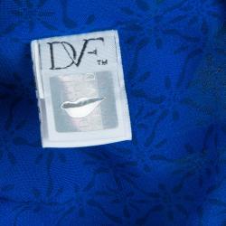 Pre Owned Diane von Furstenberg Blue Printed Keyhole Neck Baylie Silk Top S