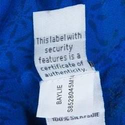 Pre Owned Diane von Furstenberg Blue Printed Keyhole Neck Baylie Silk Top S