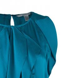 Pre Owned Diane Von Furstenberg Turquoise Silk Ayala Top S