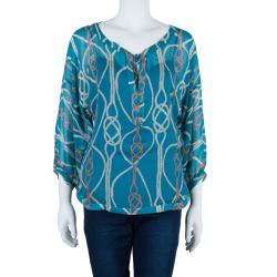 Pre Owned Diane von Furstenberg Blue Silk Peelo Top M