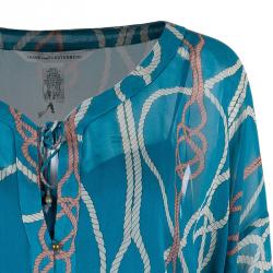 Pre Owned Diane von Furstenberg Blue Silk Peelo Top M