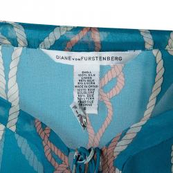 Pre Owned Diane von Furstenberg Blue Silk Peelo Top M