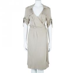 Pre Owned Diane von Furstenberg Beige Wrap Dress L