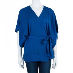 Pre Owned Diane Von Furstenberg Blue Silk Kallina Belted Top M