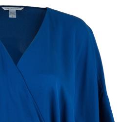 Pre Owned Diane Von Furstenberg Blue Silk Kallina Belted Top M