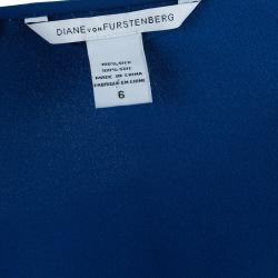 Pre Owned Diane Von Furstenberg Blue Silk Kallina Belted Top M