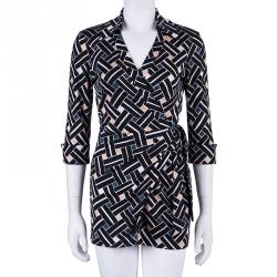 Pre Owned Diane Von Furstenberg Printed Long Sleeve Skylar PlaySuit M