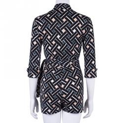 Pre Owned Diane Von Furstenberg Printed Long Sleeve Skylar PlaySuit M
