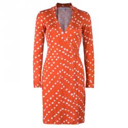 Pre Owned Diane von Furstenberg Tangerine Dotted New Jeanne Two Wrap Dress XS