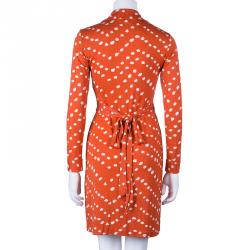 Pre Owned Diane von Furstenberg Tangerine Dotted New Jeanne Two Wrap Dress XS