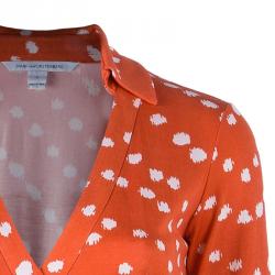 Pre Owned Diane von Furstenberg Tangerine Dotted New Jeanne Two Wrap Dress XS