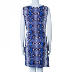 Pre Owned Diane von Furstenberg Blue Snake Print Silk New Della Dress L