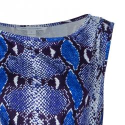 Pre Owned Diane von Furstenberg Blue Snake Print Silk New Della Dress L