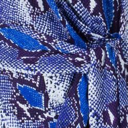 Pre Owned Diane von Furstenberg Blue Snake Print Silk New Della Dress L