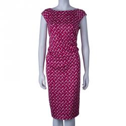 Pre Owned Diane Von Furstenberg Pink Printed Gabi Silk Jersey Dress L