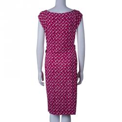 Pre Owned Diane Von Furstenberg Pink Printed Gabi Silk Jersey Dress L