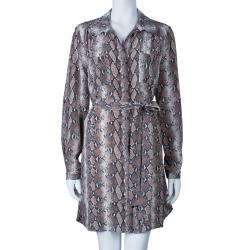 Pre Owned Diane von Furstenberg Brown Snake Print Silk Polly Dress L