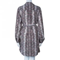 Pre Owned Diane von Furstenberg Brown Snake Print Silk Polly Dress L