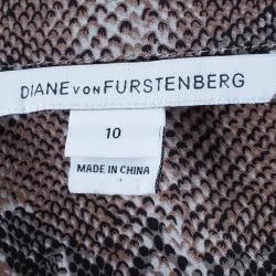 Pre Owned Diane von Furstenberg Brown Snake Print Silk Polly Dress L