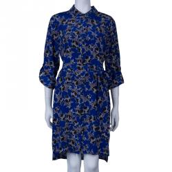 Pre Owned Diane von Furstenberg Blue Belted Star Prita Dress L