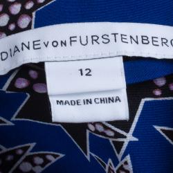 Pre Owned Diane von Furstenberg Blue Belted Star Prita Dress L