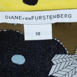 Pre Owned Diane von Furstenberg Yellow Floral Print New Della Print Lily Crepe Dress L