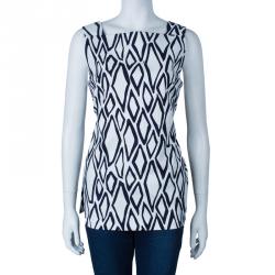 Pre Owned Diane von Furstenberg White Ikat Stamp Kenza Top L