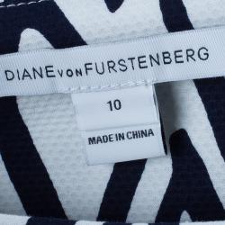 Pre Owned Diane von Furstenberg White Ikat Stamp Kenza Top L