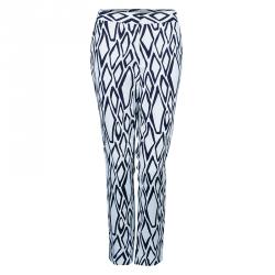 Pre Owned Diane von Furstenberg White Ikat Stamp Genesis Trousers L