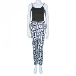 Pre Owned Diane von Furstenberg White Ikat Stamp Genesis Trousers L