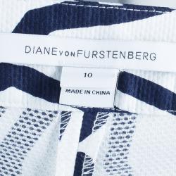 Pre Owned Diane von Furstenberg White Ikat Stamp Genesis Trousers L