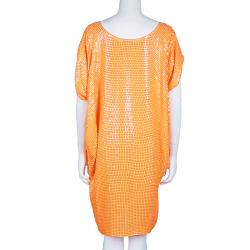 Pre Owned Diane von Furstenberg Neon Orange Kei Embellished Top L