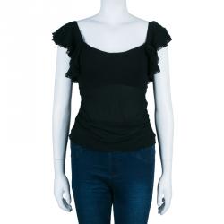 Pre Owned Diane Von Furstenberg Christa Black Silk Ruffle Top S