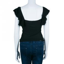 Pre Owned Diane Von Furstenberg Christa Black Silk Ruffle Top S