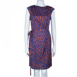 Pre Owned Diane von Furstenberg Amberlin Orange Print Belted Dress S