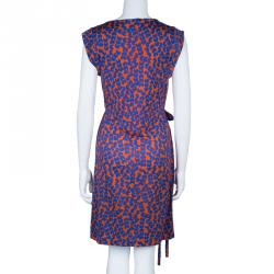 Pre Owned Diane von Furstenberg Amberlin Orange Print Belted Dress S