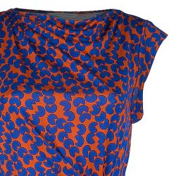 Pre Owned Diane von Furstenberg Amberlin Orange Print Belted Dress S