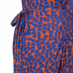 Pre Owned Diane von Furstenberg Amberlin Orange Print Belted Dress S
