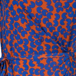 Pre Owned Diane von Furstenberg Amberlin Orange Print Belted Dress S