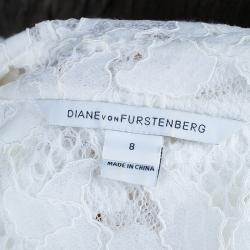 Pre Owned Diane von Furstenberg Lorelei Two White Lace Top M