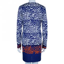 Pre Owned Diane von Furstenberg Blue Abstract Print Long Sleeve Reina Dress L
