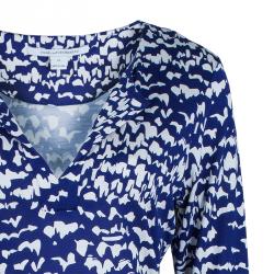 Pre Owned Diane von Furstenberg Blue Abstract Print Long Sleeve Reina Dress L