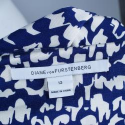 Pre Owned Diane von Furstenberg Blue Abstract Print Long Sleeve Reina Dress L