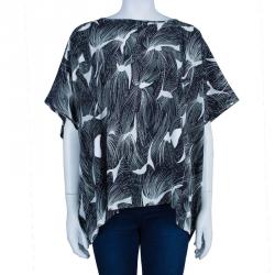 Pre Owned Diane von Furstenberg Monochrome Print New Hanky Top M/L