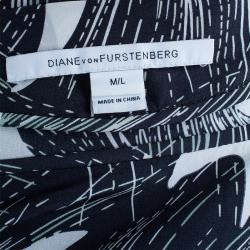 Pre Owned Diane von Furstenberg Monochrome Print New Hanky Top M/L