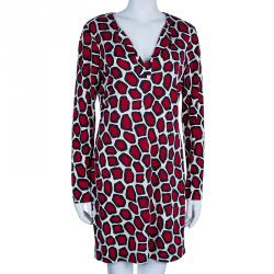 Pre Owned Diane von Furstenberg Vintage Print Long Sleeve Reina Dress L