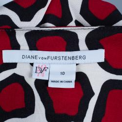 Pre Owned Diane von Furstenberg Vintage Print Long Sleeve Reina Dress L