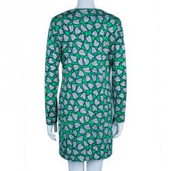 Pre Owned Diane von Furstenberg Leaf Print Long Sleeve Reina Dress L