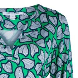 Pre Owned Diane von Furstenberg Leaf Print Long Sleeve Reina Dress L